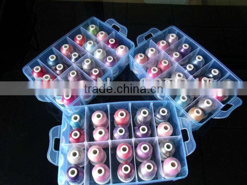 Sewing thread POLYESTER Embroidery Thread 40WT, 1,100yard MINI cones, 61colors/set with plastic box