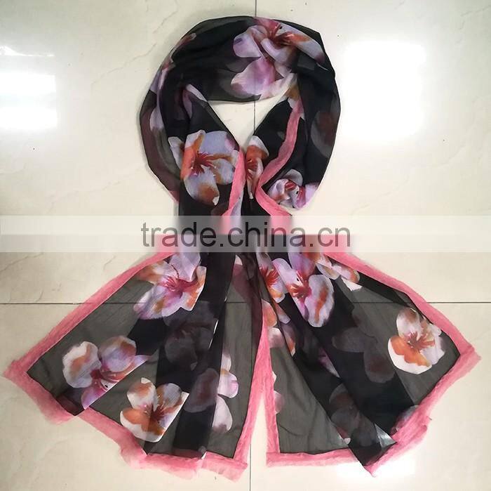 High quality fashionable digital print feather muslim hijab silk scarf