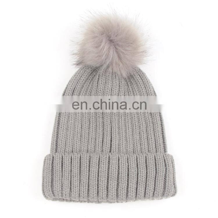 TOROS fashion plain solid color knit hat with pompom women fashion winter hat