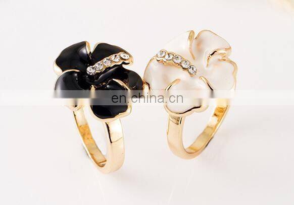 Classic Genuine Austrian Crystals Sample Sales Platinum Plated Black Flower Ring Jewelry Party OFF