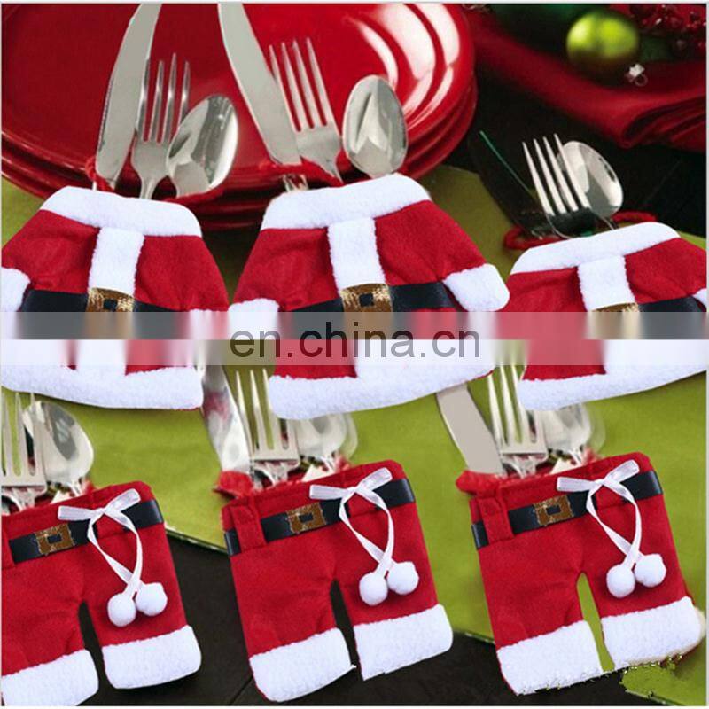 2Pcs/set Cute Christmas Santa Clothes and Pants Shaped Cutlery Silverware Holder Set Knives and Forks Pockets