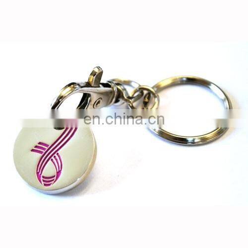 Factory trolley coin keychain with ribbon design
