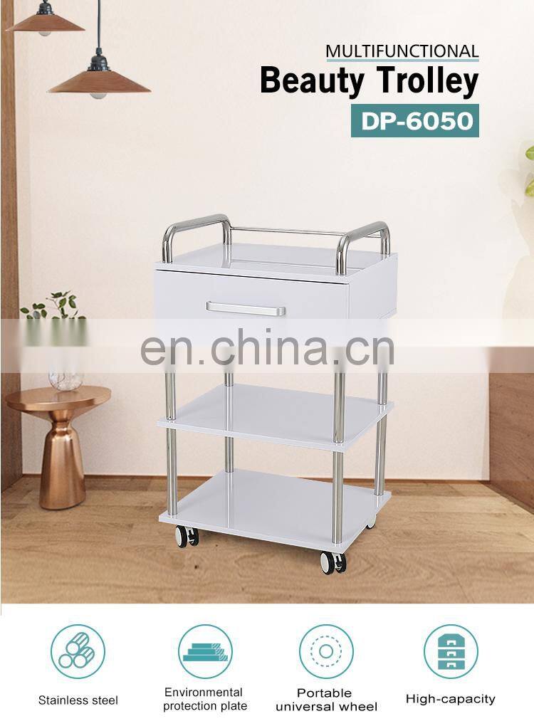 white stainless steel lockable salon trolley trolley carts for beauty salon