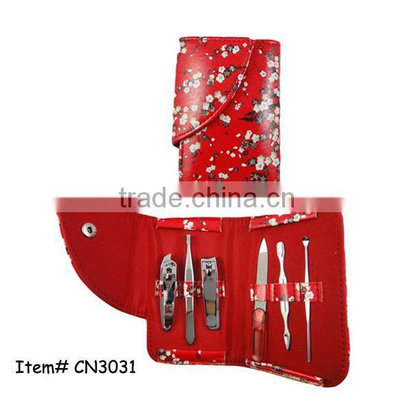 Plum blossom flower printed PU pouch manicure set cosmetic tool