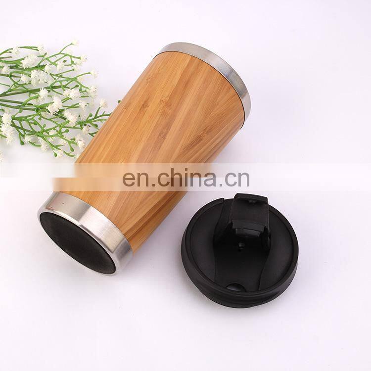 Bamboo 450ml Mug Coffee Cup Stainless Steel Thermo With Lid
