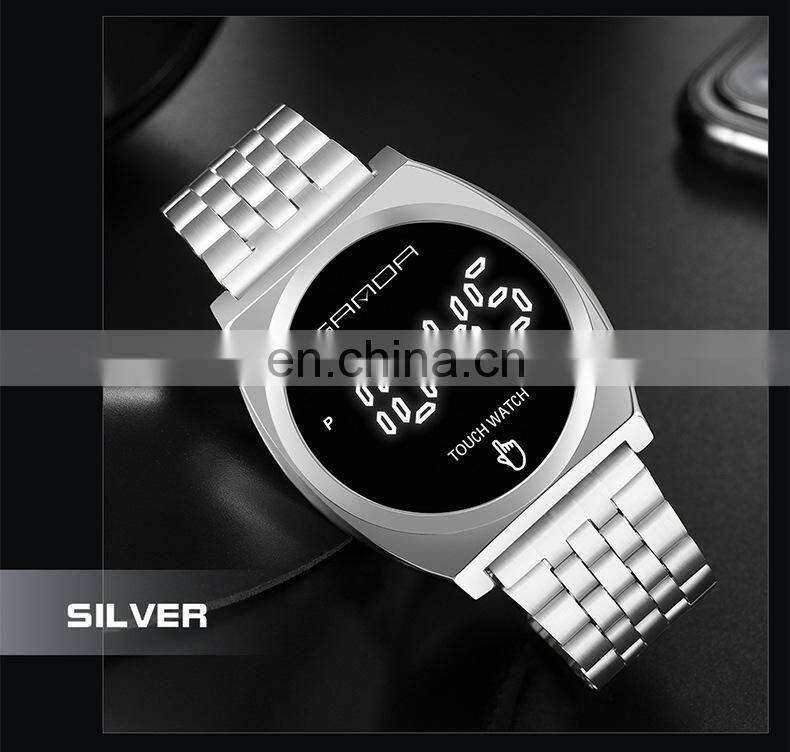 SANDA 8012 Mens Fashion Digital Business Watches Calendar Stainless Steel Week Display Back Light Wristwatch