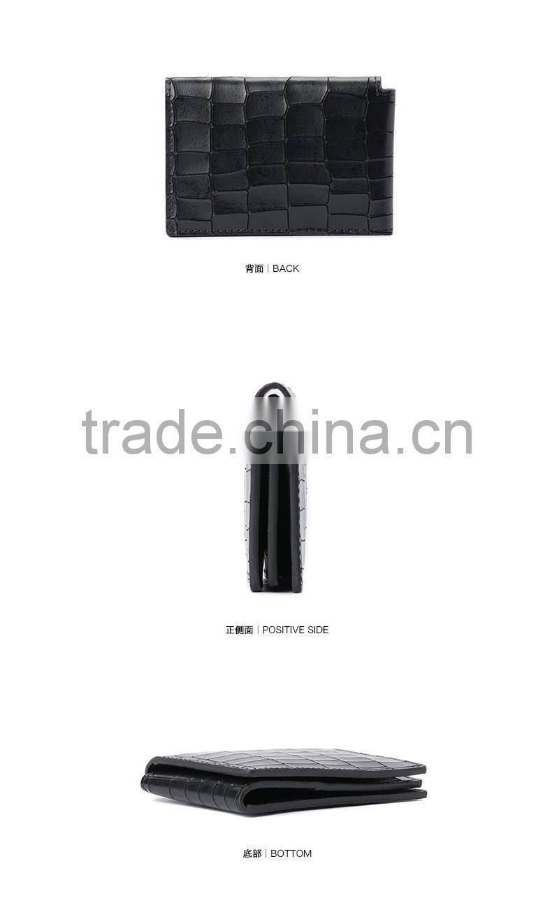 Genuine Crocodile Parttern Leather ID Card Holder Credit Card Case for Women