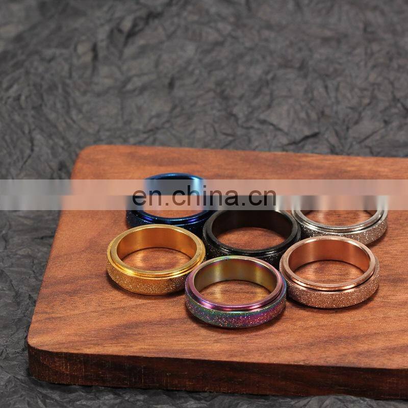 6mm Spinner Ring for Women Men Stress Release Rotatable Sandblasting Stainless Steel Tail Ring