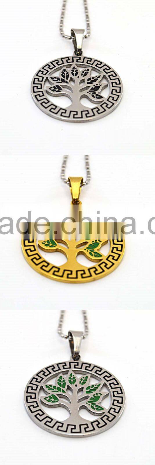Vacuum plating silver rose gold round shape wholesale fashion jewelry tree of life pendant