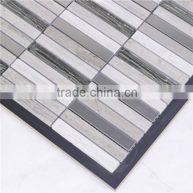 stainless steel and stone mix linear glass mosaic tiles
