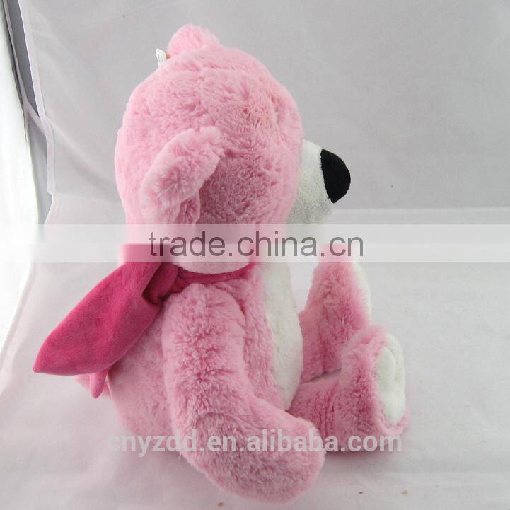 Plush Pink Bear Toy with Dark Pink Scarf / Plush Bear Toy Sitting High 30cm/Soft Stuffed Bear with White Stomach