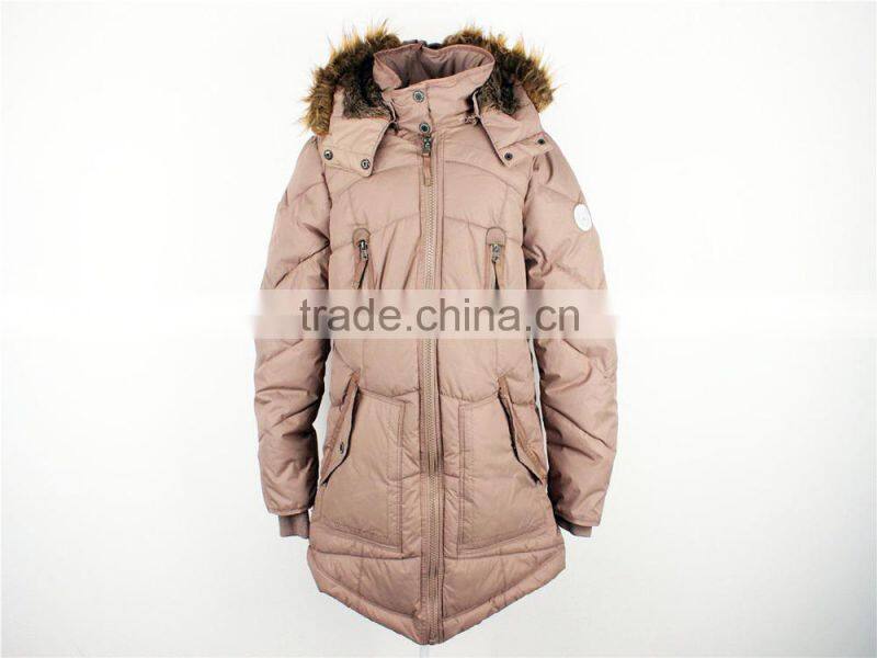 Lady's fashion hot selling stock clothing padded jacket with AC coated