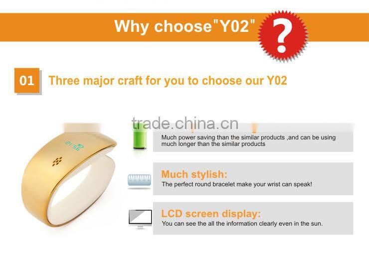 New Hot bluetooth bracelet 2015 smart watch Y02 With Factory Price