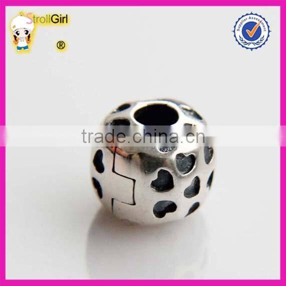 Heart Charm with clear stone 925 sterling silver Clasp stopper Beads