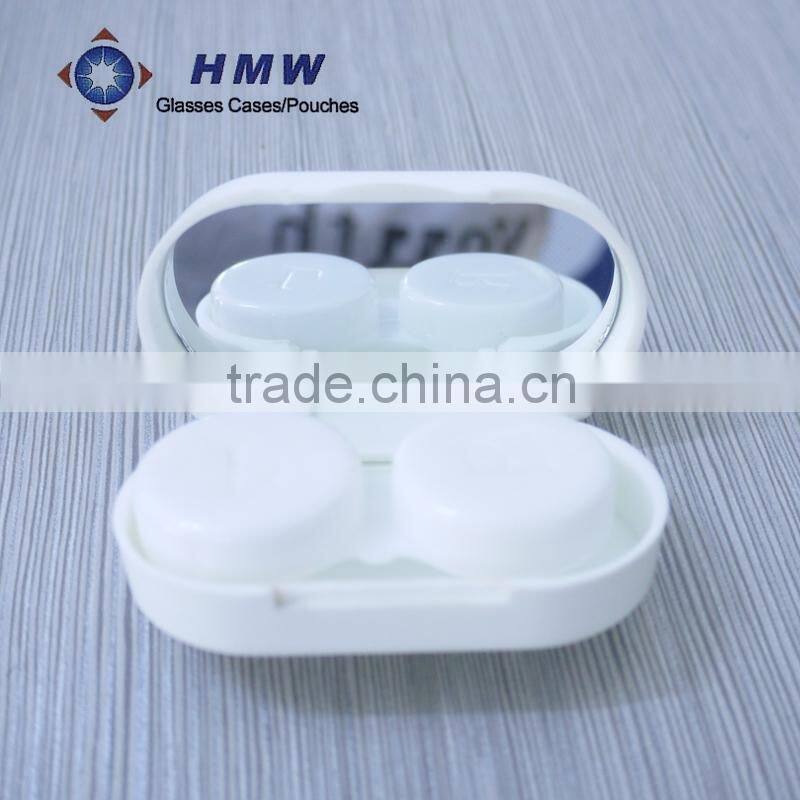 white plastic compact contact lens case with dual box and mirror for eyewear