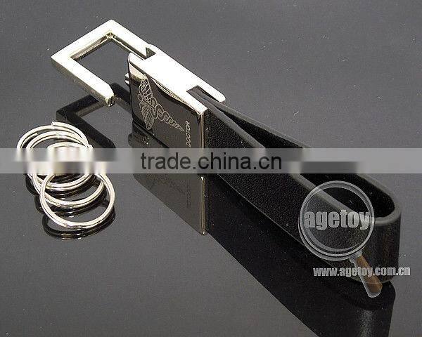 Metal Keychain with Leather Strap