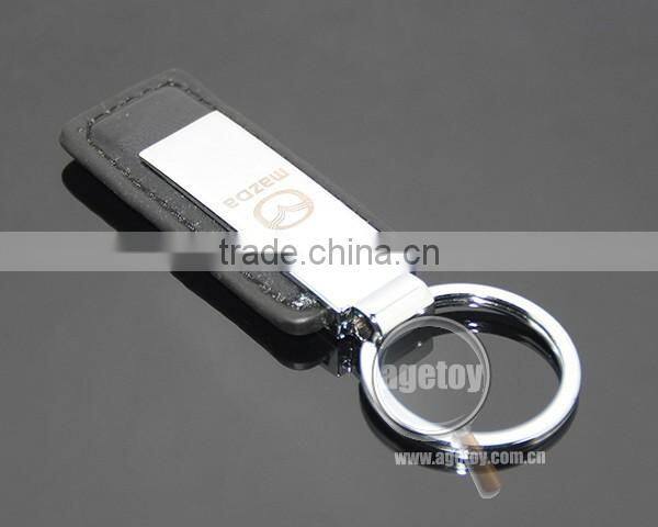 Japan Automobile Sales Servicshop 4S Custom Promotional Rectangle Black Leather And Metal Key Chain For Car