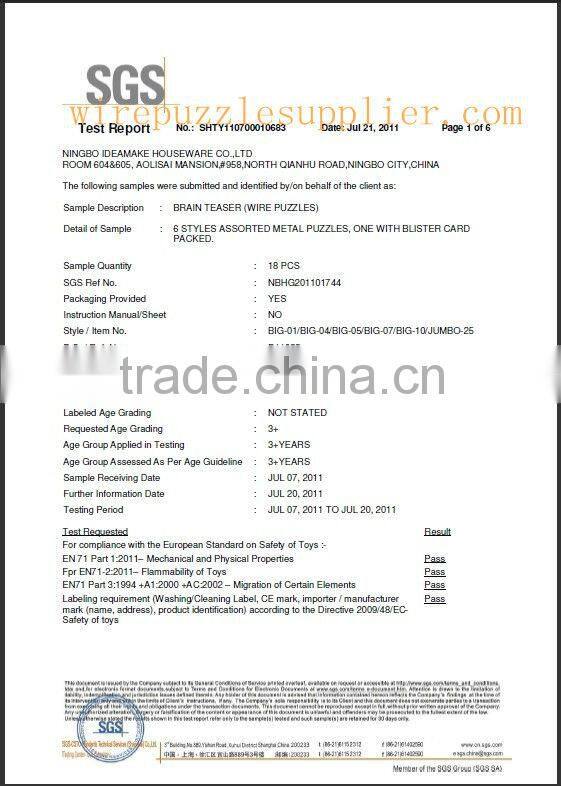 China Mind Games-China metal educational toys EN 71 Passed
