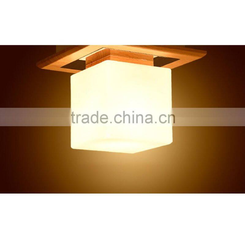 Rubber Wood Frosted Glass Bedroom Aisle Ceiling Light