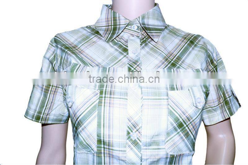 High quality women's short sleeve cotton plaid shirt made in China