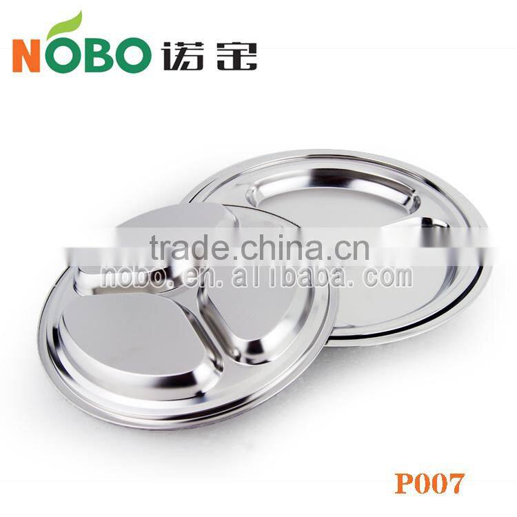 3 compartments round stainless steel food divider plate