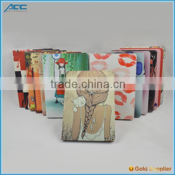 For iPad 6, customized PU flip tablet case with printing color for iPad 6