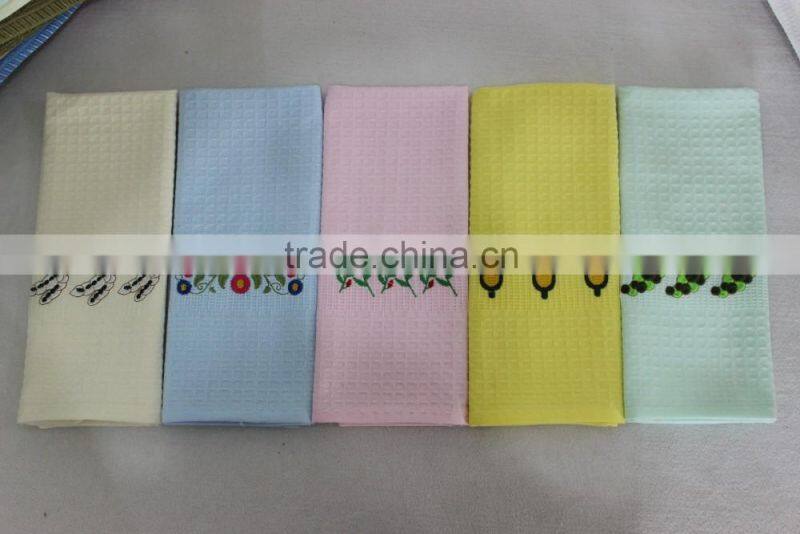 custom solid colorful waffle tea towels 100% cotton 2016 with embroidery