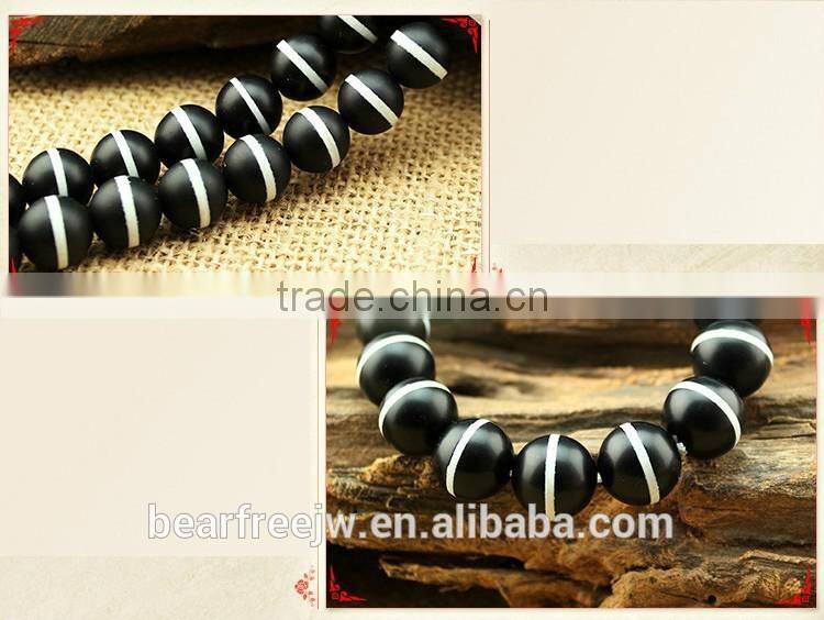 Hot sale Natural White Line Black Matte Onyx tibetan agate gemstone Round Loose beads