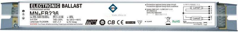 36 watt electronic ballast T8 2x36w electronic ballast 1x/2x/3X/4X 18w/36w/58w CB,CE,EMC,SAA,TUV CERTIFICATES electronic ballast
