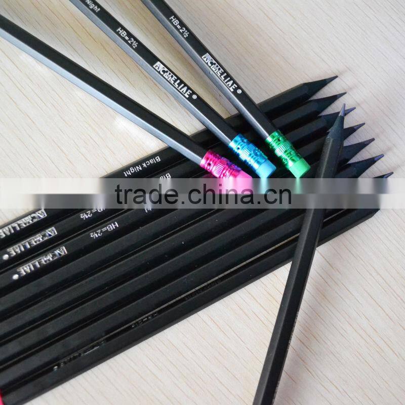 Standard size hexagonal shape black night HB pencil sharpened with eraser