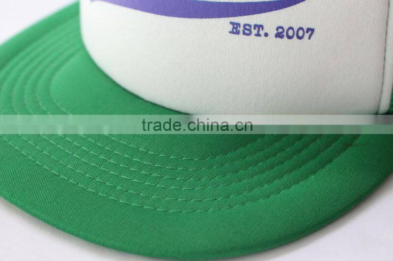 Custom green white flat brim 5 panel cap