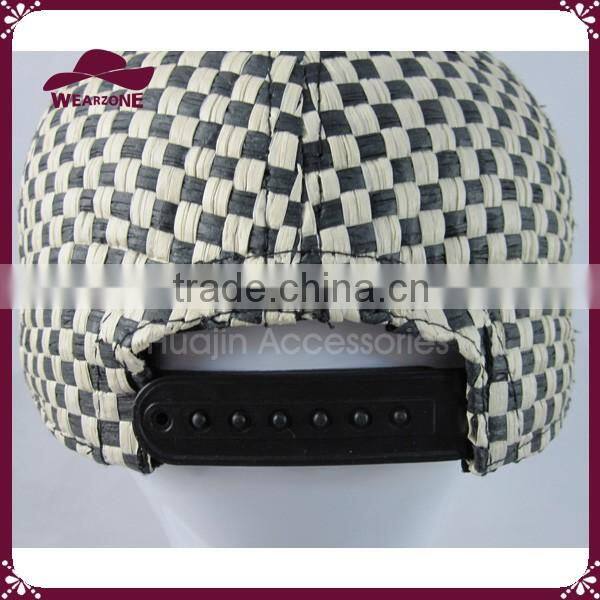 Black and white plaid straw baseball cap paper sun hat