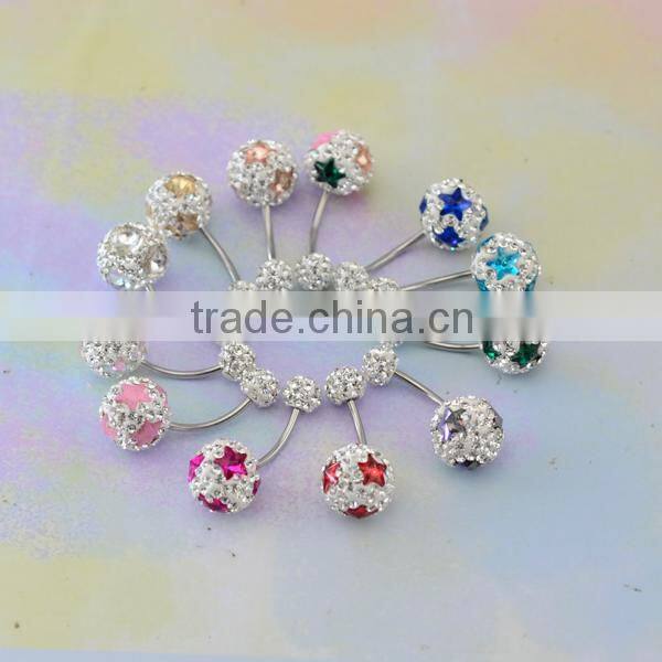beautiful belly button rings, wholesale China factory body jewelry, charm navel rings with double gems balls
