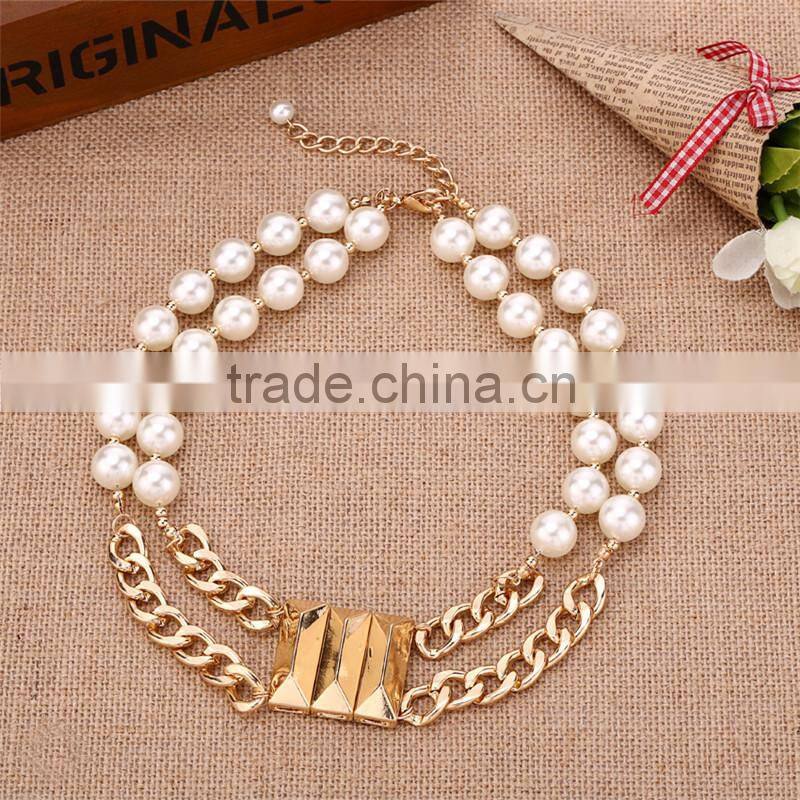 2016 newest fashion alloy gold plating beaded fashion jewelry necklace
