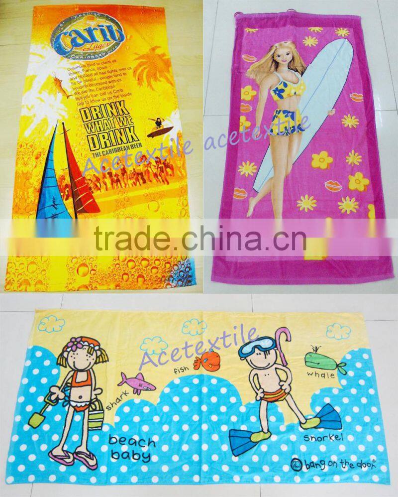 100% cotton rosy pink color airplane sleeping towel velour printed pool towel cover