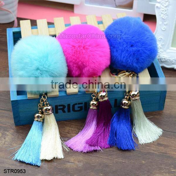 8cm Fur Pom Pom Keychain Rabbit Fur Ball Silver Keychain