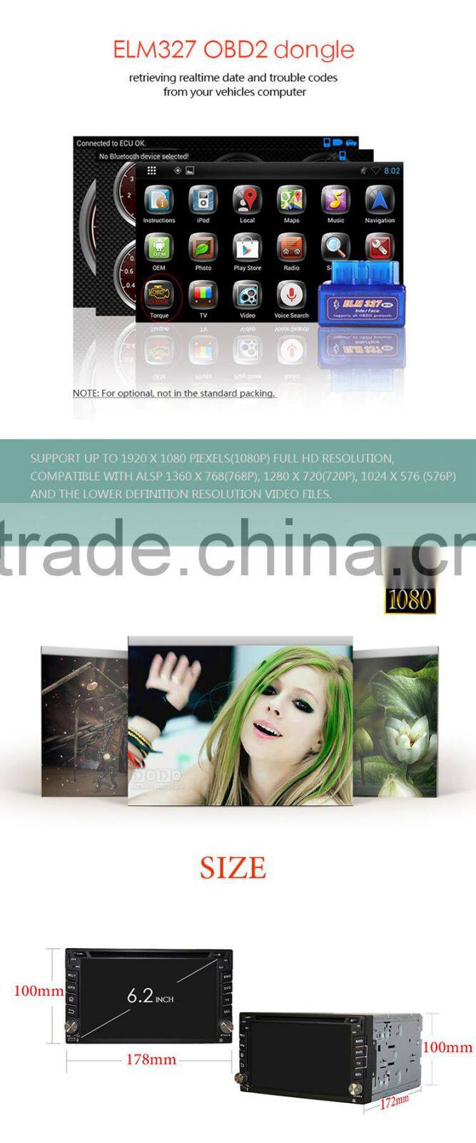 6.2 inch 16 GB quad core Android 5.1.1 car dvd player for universal