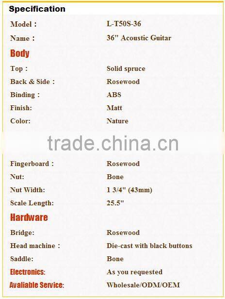 Hot sale folk size guitar,musical instruments guitar,custom acoustic guitar ( L-T50-36 )