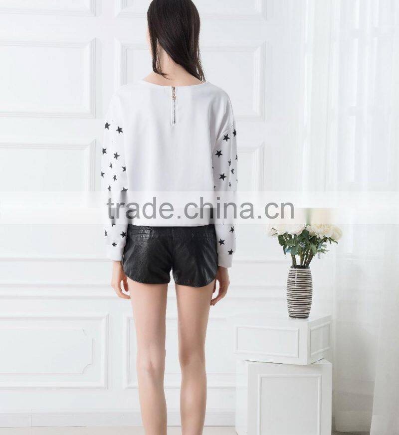 NEW ARRIVAL long sleeve tops with black stars shirt for woman OEM tops cheap price