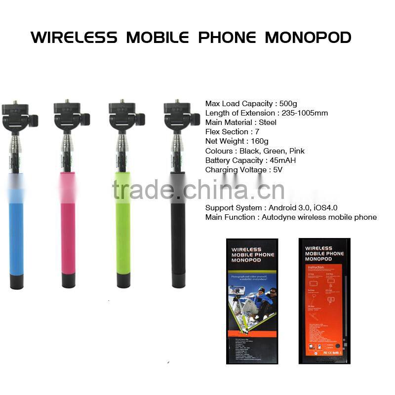 monopod mobile phone, portable self-pod monopod, bluetooth monopod for iphone