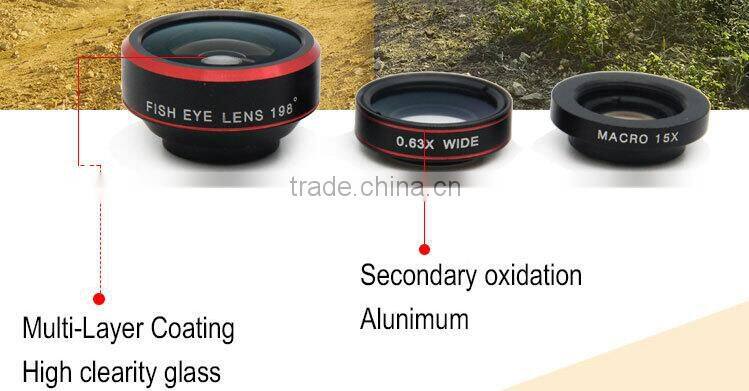 Newest Fisheye Lens 198 Degress Magnetic Clip Lens 0.6x Wide Angel 1.5x Macro Phone Camera Lens