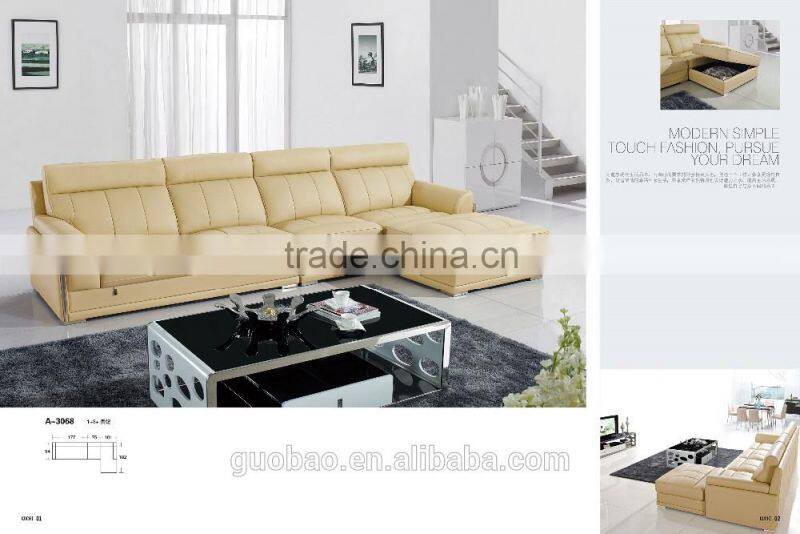 3068 hot selling nice cream real leather modern simple storage sofa set design