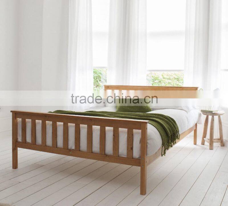 European hot pine wood bed king size natural wood color