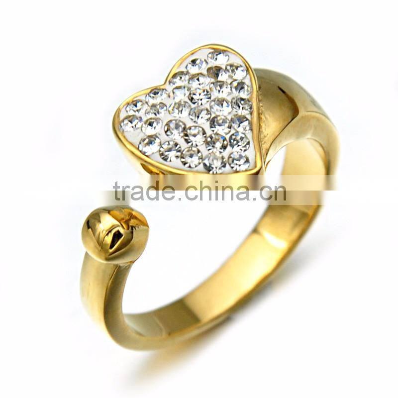 Wholesale Women Wedding Finger Ring Jewelry Latest Stainless Steel Crystal Gold Heart Ring