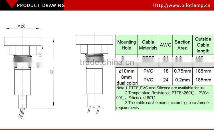 220VAC 10mm screw thread led indicator light with metal nut filn new product