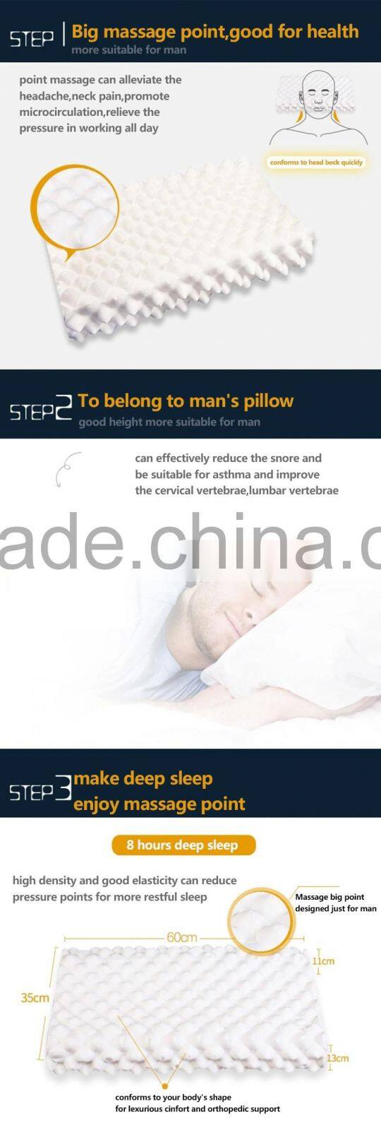 Unique Design Repair Pillow Natural Latex Man Pillow with Big Massage Point