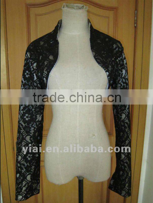 HJ3 Free Shipping High Quality Custom-made Beautiful Black Lace High Neck Non-transparent Thick Wedding Jacket