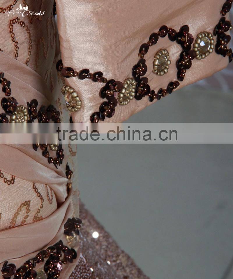 RSE689 Long Sleeves Bronze Indian Beaded Dresses For Muslim Mother Of The Bride
