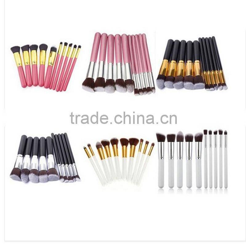 10pcs kabuki makeup brush set black/blue/gold/pink/purple synthetic hair color makeup brush