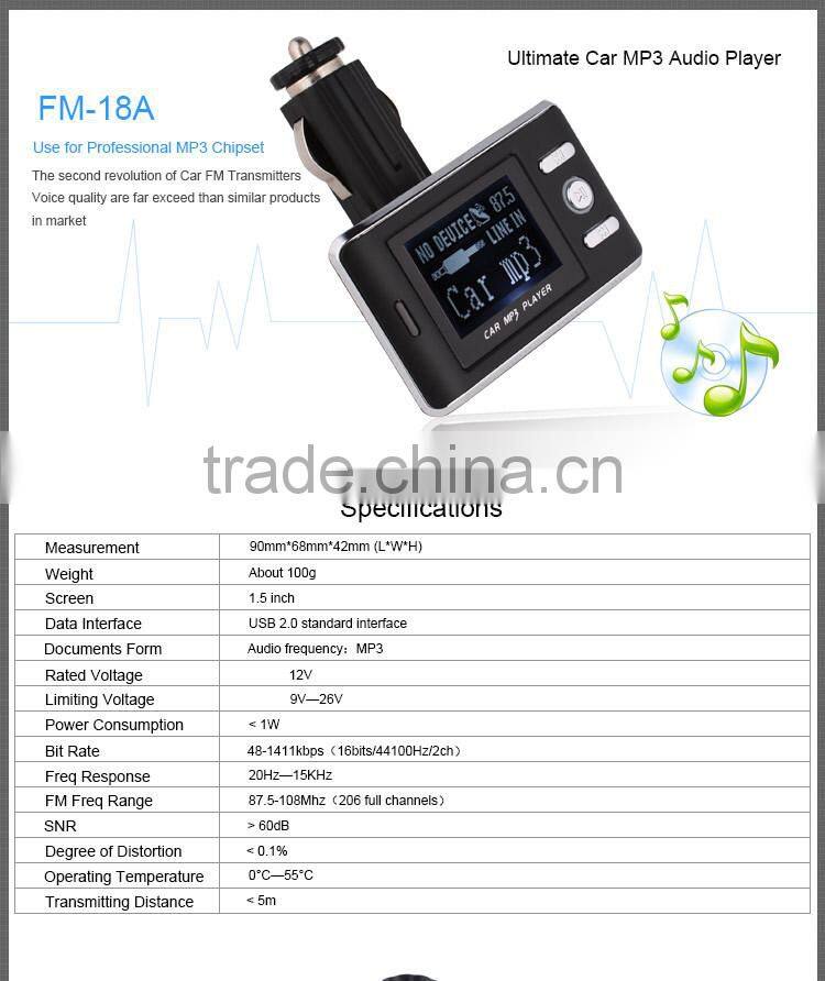 High voice quality car MP3 audio player fm transmitter